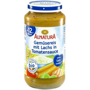 Alnatura Gemüsereis mit Lachs in Tomatensauce