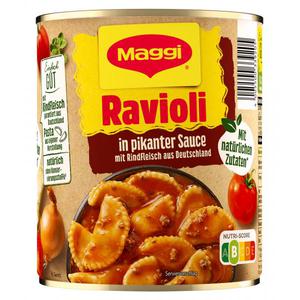 Maggi Ravioli in pikanter Sauce mit Fleisch