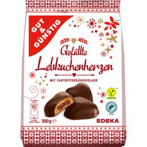 GUT&GÜNSTIG Gefüllte Lebkuchenherzen Zartbitter 300g