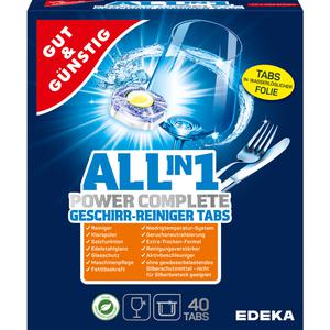 GUT&GÜNSTIG All-in-One Geschirrreiniger-Tabs wasserlösliche Folie 40x21g