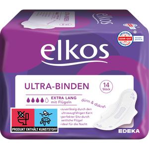 EDEKA elkos Women Ultra Binden Extra Lang mit Flügel 14ST