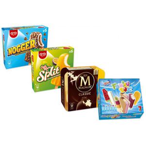 Set: Große Eisbox mit Nogger 12 Stk. Magnum Classic 12 Stk. Cuja Mara Split 12 Stk. und Schöller Family Box 14 Stk.