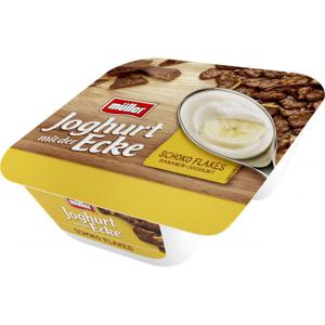 Müller Joghurt mit der Ecke Schoko Flakes Joghurt Bananen-Geschmack