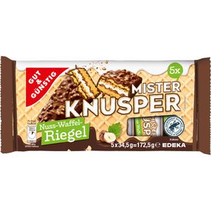 GUT&GÜNSTIG Mister Knusper Nuss-Waffel-Riegel 5x34,5g