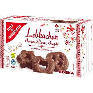 GUT&GÜNSTIG Lebkuchen Herzen Sterne Brezeln Zartbitter 500g