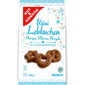 GUT&GÜNSTIG Mini Schokoladen Lebkuchen Herzen Sterne Brezel Vollmilch 400g