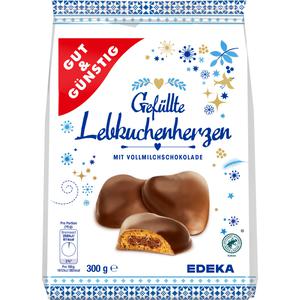 GUT&GÜNSTIG Gefüllte Lebkuchenherzen Vollmilch 300g