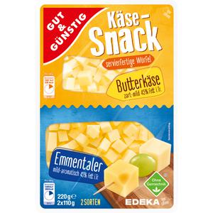 GUT&GÜNSTIG Käse Snack Butterkäse-Emmentaler 45% 220g VLOG