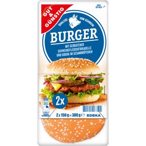 GUT&GÜNSTIG Burger mit gebratener Schweinefleischfrikadelle und Gouda im Sesambrötchen 300g