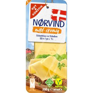 GUT&GÜNSTIG Norvind mild-cremig Schnittkäse in Scheiben Fett i.Tr.55% 200g VLOG