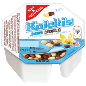 GUT&GÜNSTIG Joghurt&Knusper Vanille und Schokoperlen im Zweikammerbecher 175g