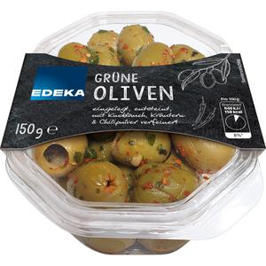 EDEKA grüne Oliven mit Knoblauch, Kräutern und Chili 150g