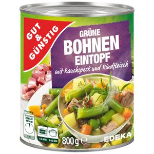 GUT&GÜNSTIG Grüne Bohnen Eintopf mit Rauchspeck und Rindfleisch 800g