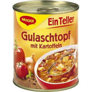 Maggi Ein Teller Gulaschtopf mit Kartoffeln