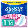 Always Sensitive Normal Ultra (Size 1) Sanitary Towels Wings 14 pads