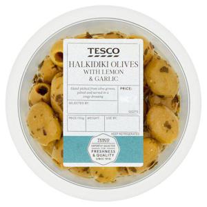 Tesco Halkidiki Olives With Lemon & Garlic 130G