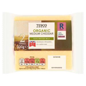 Tesco Organic Medium Cheddar Cheese 220G