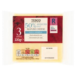 Tesco 50% Reduced Fat Fat Mature Cheese 220G