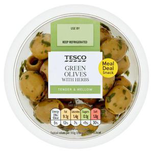 Tesco Green Olives With Herbs 60G