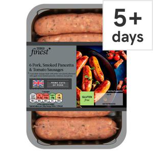 Tesco Finest 6 Pork, Smoked Pancetta & Tomato Sausages 400G