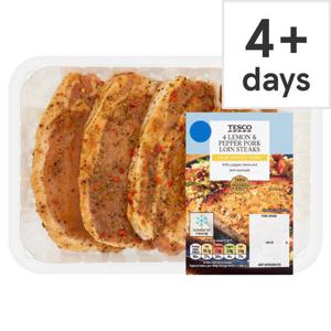 Tesco 4 Lemon & Pepper Pork Loin Steaks 600G