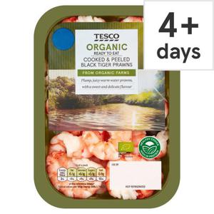 Tesco Organic Cooked & Peeled Black Tiger Prawns 150G