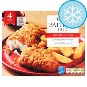 Tesco 4 Battered Cod Fillets 500G