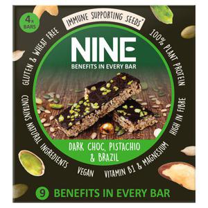 Nine Dark Chocolate Pistachio & Brazil Bar 4X40g