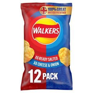 Walkers Variety Cheese & Onion & Ready Salted Crisps 12X25g