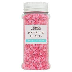 Tesco Pink & Red Heart Sprinkles 65G