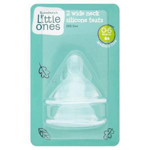 Sainsbury's Little Ones 2 Wide Neck Silicone Teats Medium Flow 0-6 Months