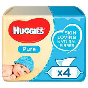 Huggies Pure Sensitive Newborn Wet Baby Wipes, 99% Water - 4 Pack (4 x 56 Wipes)