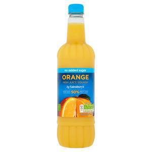 Sainsbury's High Juice Orange Squash, No Added Sugar 1L