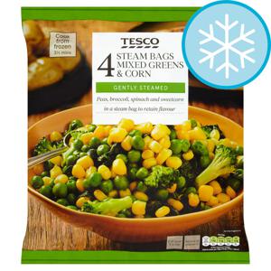 Tesco 4X Steam Bags Mixed Greens & Corn 640G