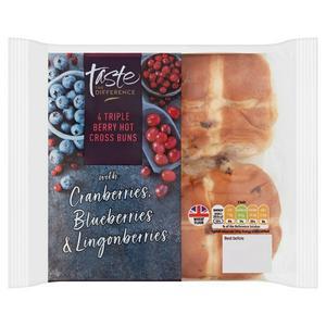 Sainsbury's Triple Berry Hot Cross Buns Taste the Difference x4 280g