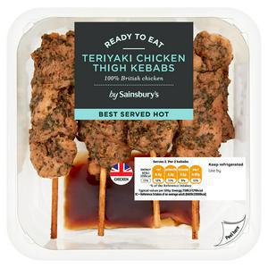 Sainsbury's Teriyaki Style Cooked Boneless British Chicken Thigh Fillet Kebab 250g