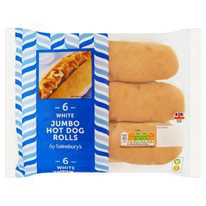 Sainsbury's White Jumbo Hot Dog Rolls x6