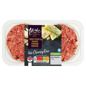 Sainsburys British Beef Steak & Vintage Cheddar Burgers, Taste the Difference x2 340g