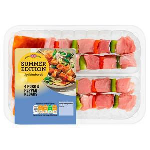 Sainsbury's Fresh British Pork & Pepper Kebabs x4 348g