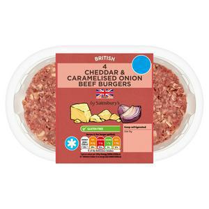 Sainsbury's Quarter Pounder Beef Burgers with Cheddar & Caramelised Onion x4 454g