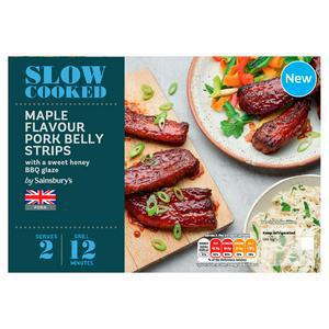 Sainsbury's Slow Cooked Maple Flavour British Pork Belly Strips 502g (serves x2)