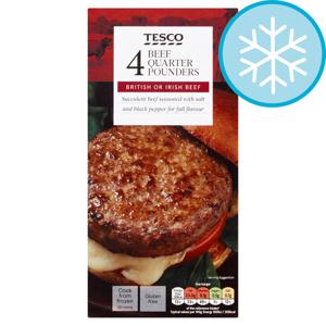 Tesco 4 Beef Quarter Pounders 454G