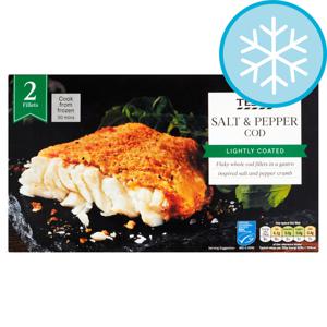 Tesco 2 Lightly Dusted Salt Pepper Cod Fillets 285G