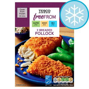 Tesco FREE FROM 2 BREADED POLLOCK FILLETS 275G