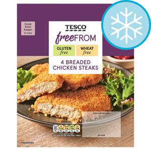 Tesco Free From 4 Breaded Chicken Steaks 380G