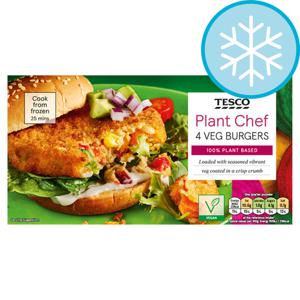 TESCO PLANT CHEF 4 VEG BURGERS 454G