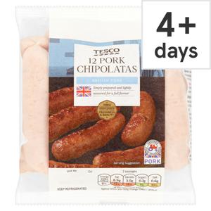 Tesco British Pork Chipolatas 12 Pack 340G