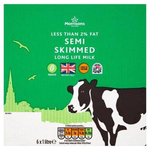 Morrisons Less Than 2% Fat Semi Skimmed Long Life Milk