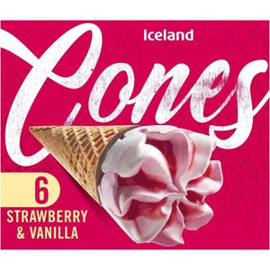 Iceland 6 Strawberry and Vanilla Cones 372g