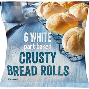 Iceland 6 White Part Baked Crusty Bread Rolls 300g